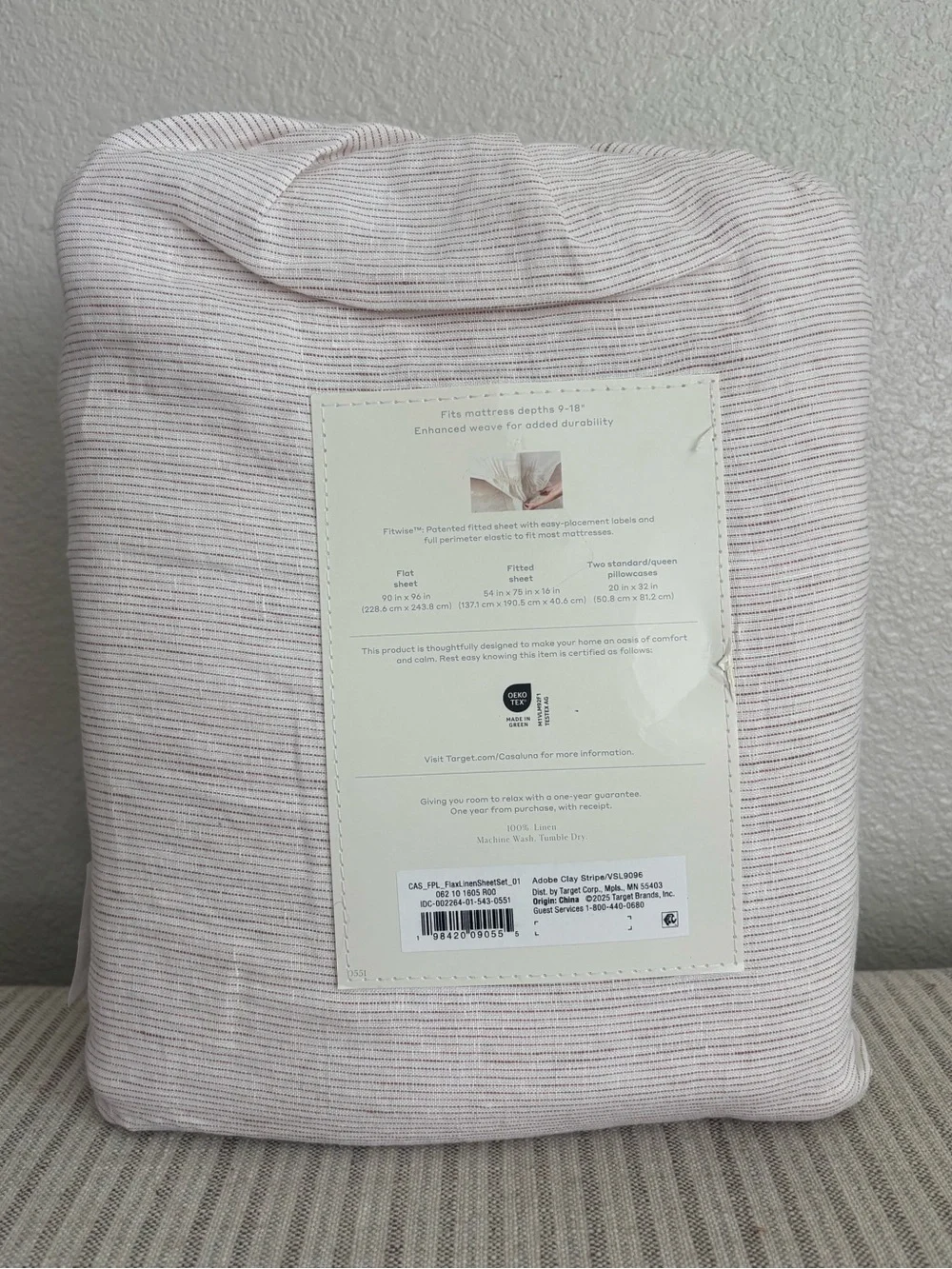 NWT Full 100% Linen Sheet Set Adobe Clay Micro Stripe - Casaluna